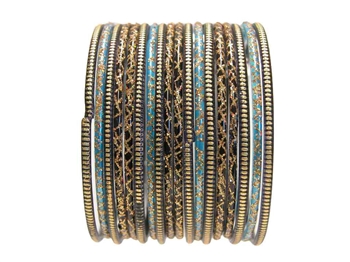 Black Gold Turquoise Blue Indian Glass Bangles