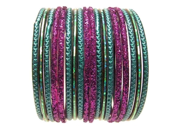 Peacock Teal Purple Glass Bangles Bracelet Sets