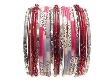 Red Gray Silver Glass Bangles Bracelet Sets