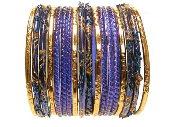 blue Gold Glass Bangles Bracelet Sets