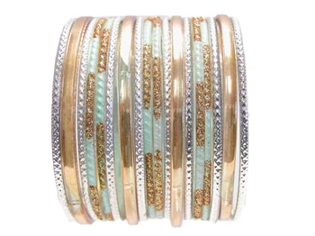 Light sky blue gold Indian Glass Bangle Bracelets