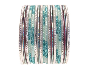 Light sky blue silver Indian Glass Bangle Bracelets