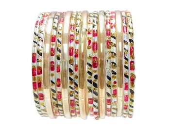 Red black silver Indian Glass Bangles