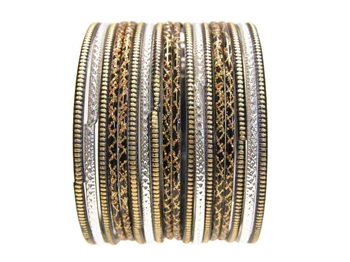 Black Gold Silver Indian Glass Bangles