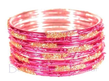 Festive Fuchsia Pink Gold Indian GLASS Bracelets Build-A-Bangle M/L 2.10