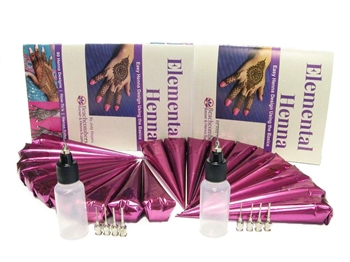 This mehndi kit provides enough henna to experiment and learn henna basics while leaving you enough henna to do 200-400 standard size henna tattoos for your event