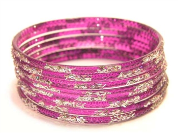 Silver Glitter Purple Indian GLASS Bangles Sari Bracelets Build-A-Bangle 2.6