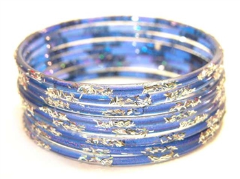 Silver Glitter Blue Indian GLASS Bangles Sari Bracelets Build-A-Bangle 2.6