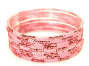 Matching Glitter Pink Indian GLASS Bangles Sari Bracelets Build-A-Bangle XL 2.12