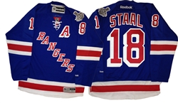 Official 2014 Stanley Cup Reebok Premier NYR  #18 Staal Home Blue Jersey