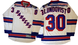Official 2014 Stanley Cup Reebok Premier NYR  #30 Lundqvist Away White Jersey