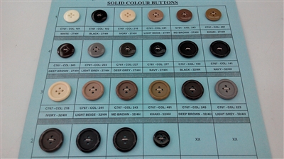 Solid Colour Suit Button, Suspender & Fly Button Samples Card