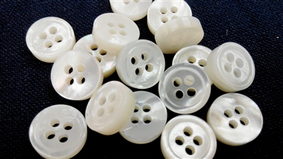 Luminous mother of pearl shirt buttons, 4-hole, beveled edge
