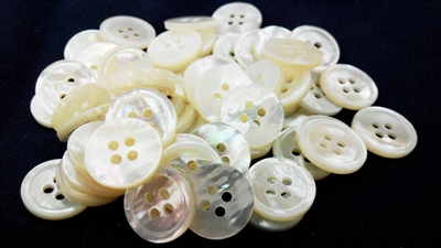 White Mother of Pearl (MOP) Suit Buttons, 4-Hole, Round-Rim