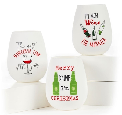 Christmas Silicone Stemless Wine Glasses