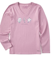 Life is Good Women's Crusher Vee Long Sleeve Sea Life and ShellsTee