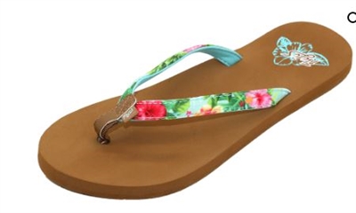 Flojos Women's Keilani Aqua Hibiscus Flip Flops