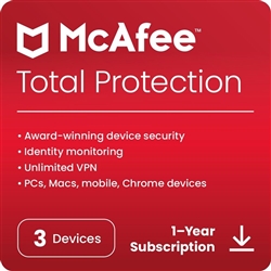 McAfee Total Protection 2024 3 Device Antivirus Internet Security Software VPN, Password Manager 1 Year