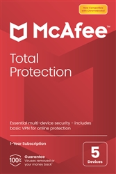 McAfee Total Protection 2023 5 Device Antivirus Internet Security Software VPN, Password Manager 1 Year