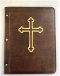(NO 8) A4 Pocketed sleeves leather folder dark brown cross design