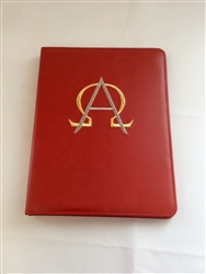 (NO 23) A4 Ring Binder Leather Folder Red with AO Design