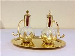 Glass Cruet Set on Brass Gold Tray