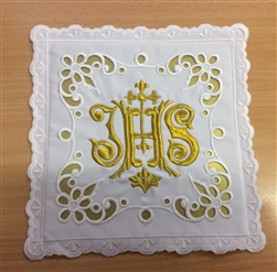 Gold embroidered IHS and cross pall