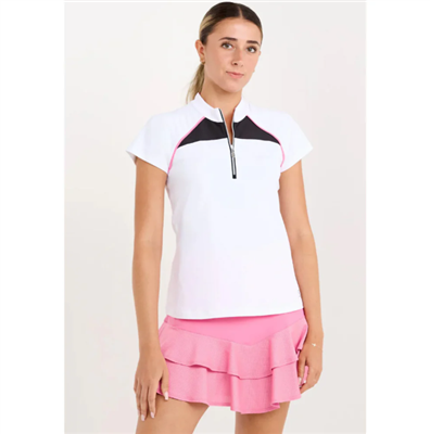 Sofibella Women's Zip Short Sleeve Top, White