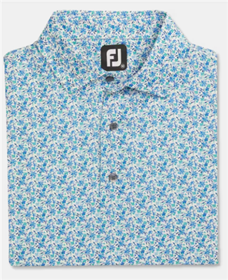 Footjoy Menâ€™s Floral Lisle Polo, White/Blue