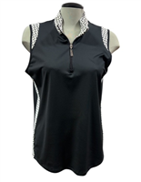 Dexim Women's Enya Sleeveless Polo, Black/White