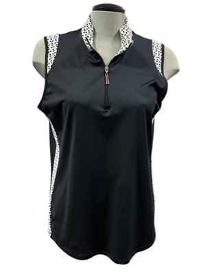 Dexim Women's Enya Sleeveless Polo, Black/White