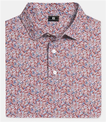 Footjoy Menâ€™s Meadow Lisle Golf Shirt, Nantucket Red/Chambray/Coastal Blue