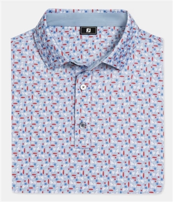 Footjoy Menâ€™s Surfs Up Lisle Golf Shirt, White/Chambray/Nantucket Red/Coastal Blue