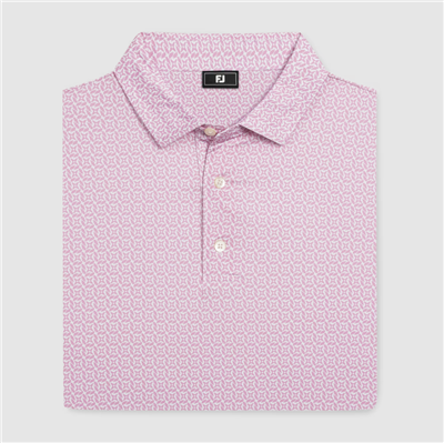 Footjoy Menâ€™s Club Cube Lisle Golf Shirt, White/Orchid Smoke