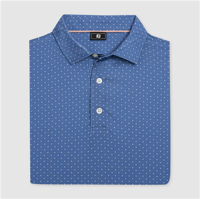 Footjoy Menâ€™s Spark Geo Lisle Golf Shirt, Riviera Blue/White/Peach