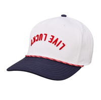 Black Clover Upside Down Luck 9 Adjustable Hat w/ Rope, White/Navy