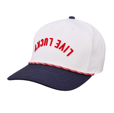 Black Clover Upside Down Luck 9 Adjustable Hat w/ Rope, White/Navy