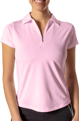 Golftini Women's Short Sleeve Zip Polo, Rose Pink