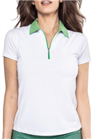 Golftini Women's Short Sleeve Zip Polo, White/Green