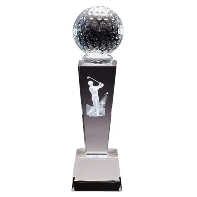 Crystal Golfball on Pedestal w/ Male 3D laser graphic