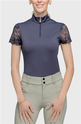 Kastel Women's Lace Short Sleeve Top, Navy