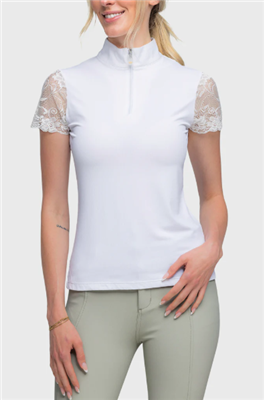 Kastel Women's Lace Short Sleeve Top, White