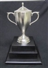 Pewter-Finished cup with lid, on solid black 2-tier wooden annual base