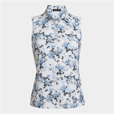 Womenâ€™s G/FORE Photo Floral Sleeveless Polo, Snow