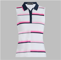 G/FORE Women's Tech Pique Stripe SL Polo, White/Pink