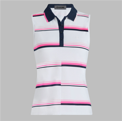 G/FORE Women's Tech Pique Stripe SL Polo, White/Pink