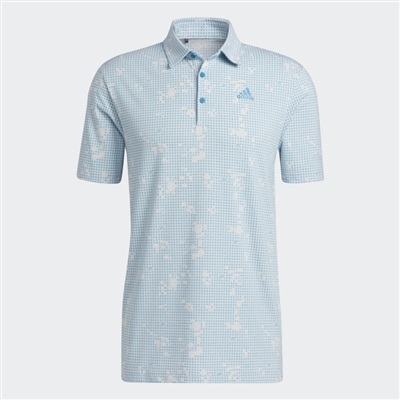 adidas Mens Night Camo Print Polo, Grey/Sonic Aqua