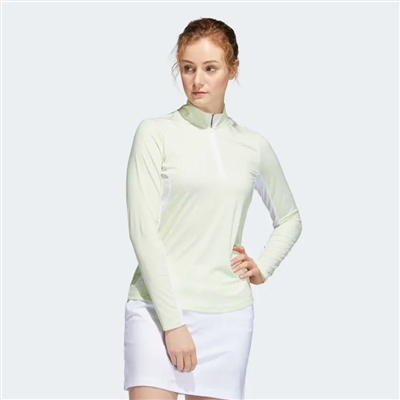 Adidas Women's Sun Protection Long Sleeve Golf Shirt, White/Pulse Lime