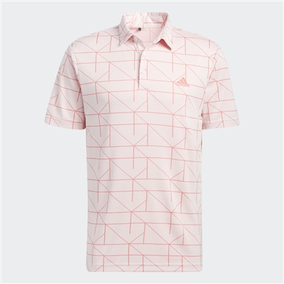 adidas Mens Lines Jacquard Polo Shirt,  Almost Pink
