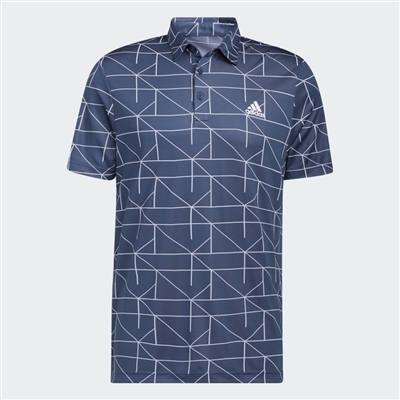 adidas Mens Lines Jacquard Polo Shirt,  Navy/White